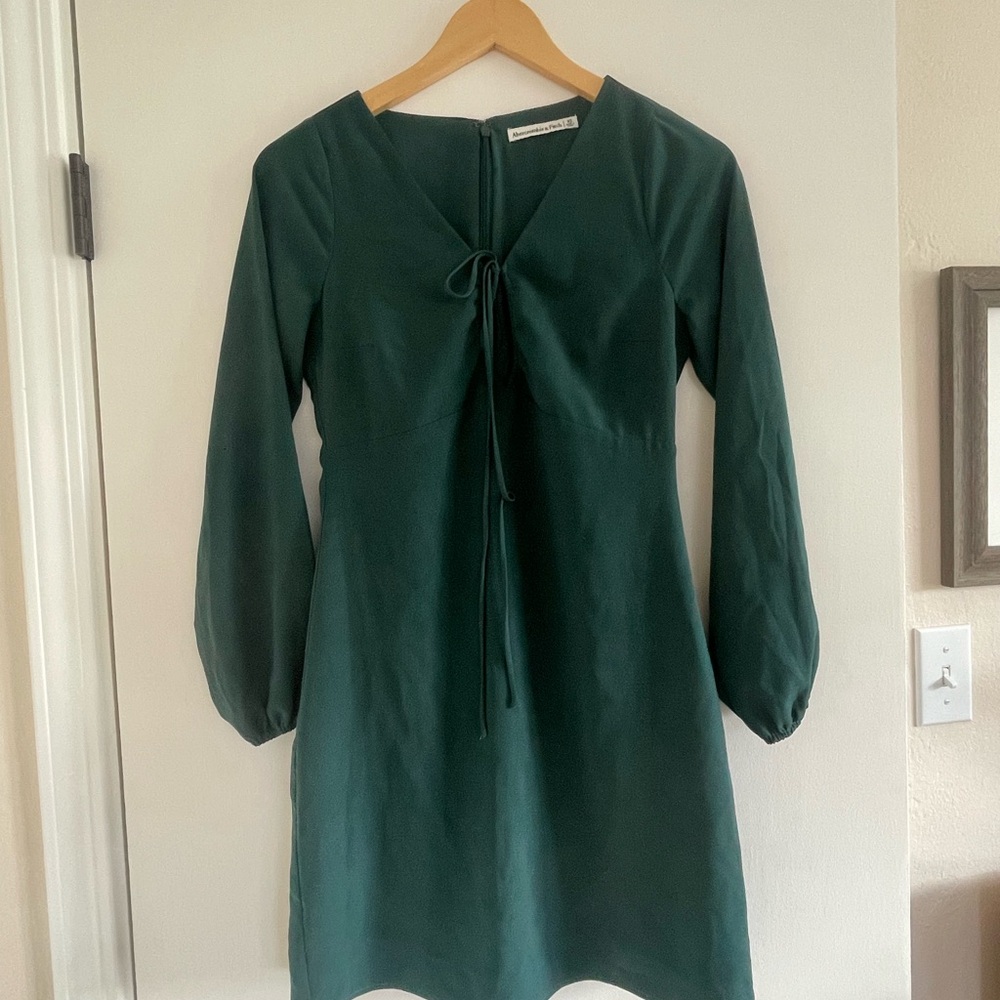 Abercrombie & Fitch Forest Green Long-Sleeve Tie-Front Dress